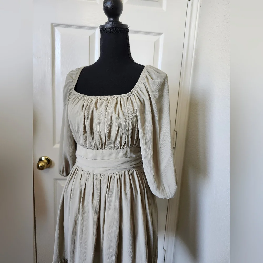 Light Gray Ruffle-Hem Midi Dress - Brand Unspecified